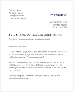 la lettre pour resilier une assurance logement matmut